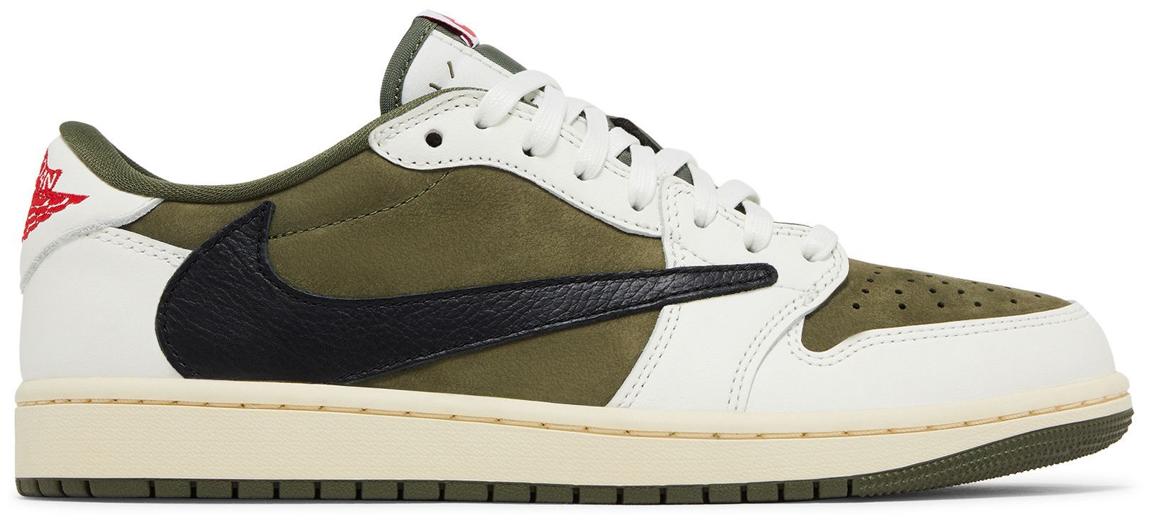 Olive and white Travis Scott low-top sneaker